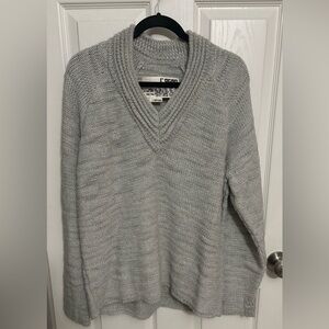 L'Ogan | Gray V-Neck Sweater Alpaca Wool Silk Blend Women's Sz L